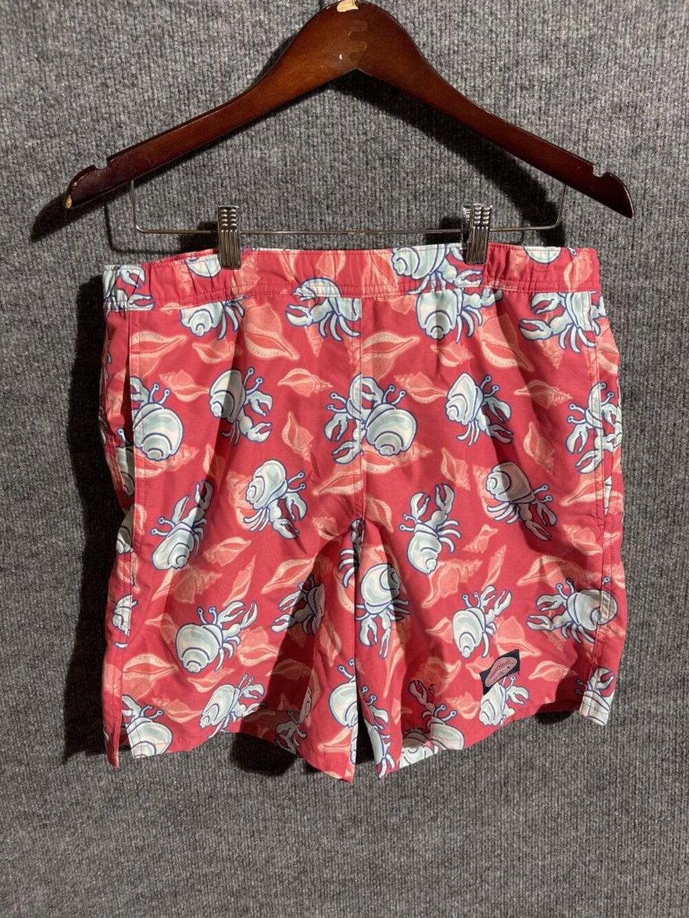 Crab Swim Trunks Shorts Mens Small Pink Hermit Crab Seashell Print Beach Summer